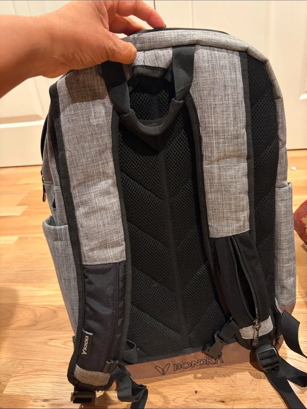 Men's Gray Two-Tone Backpack with Brown Base